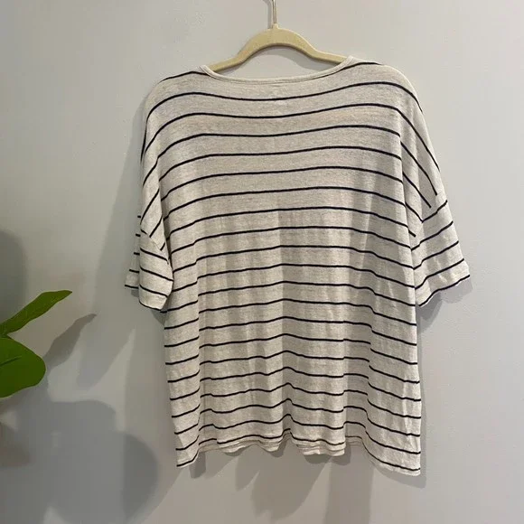 J. Crew Relaxed Linen Drop Shoulder Scoop Neck Stripe Tee Size Medium - Picture 3 of 10